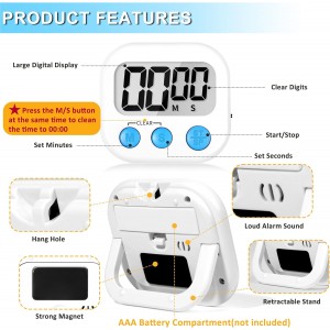 ZILLEEN Kitchen Timer Digital with Magnetic Back for Kids Classroom, White 6 Pack