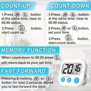 ZILLEEN Kitchen Timer Digital with Magnetic Back for Kids Classroom, White 6 Pack