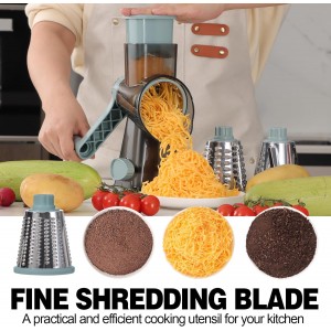 Cheese Grater Cheese Shredder with 3 Interchangeable Blades, Rotary Cheese Grater Manual Vegetable Slicer with Non-slip Suction Base Peanut Nuts Grinder Vegetable Shredder Clear