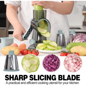 Cheese Grater Cheese Shredder with 3 Interchangeable Blades, Rotary Cheese Grater Manual Vegetable Slicer with Non-slip Suction Base Peanut Nuts Grinder Vegetable Shredder Clear