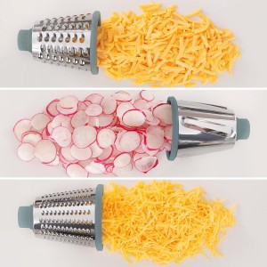Cheese Grater Cheese Shredder with 3 Interchangeable Blades, Rotary Cheese Grater Manual Vegetable Slicer with Non-slip Suction Base Peanut Nuts Grinder Vegetable Shredder Clear