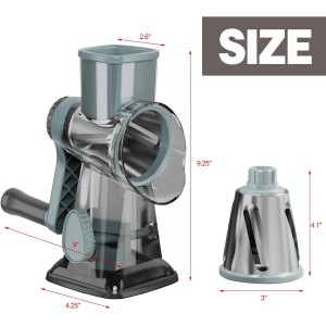 Cheese Grater Cheese Shredder with 3 Interchangeable Blades, Rotary Cheese Grater Manual Vegetable Slicer with Non-slip Suction Base Peanut Nuts Grinder Vegetable Shredder Clear