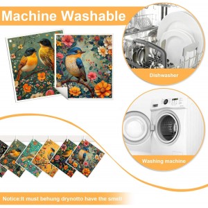 6 Pack Swedish Dishcloths for Kitchen - Reusable Dish Paper Towels Wash Cloths Washable,Absorbent Cellulose Cleaning Sponge Cloth Wipes Quick Dry, Decorative Tea Towels,No Odor Biodegradable(Bird)