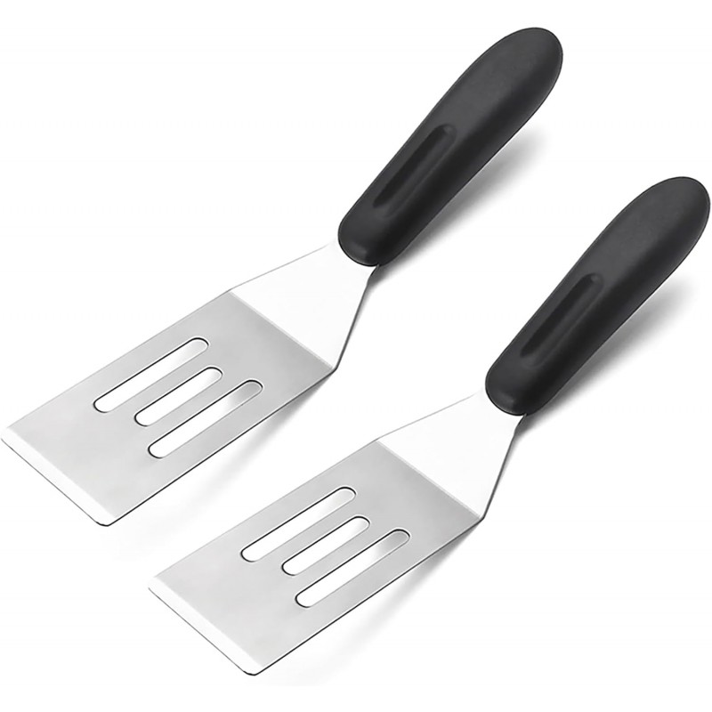 【2 Pack】 Small Metal Spatula Set, Mini Stainless Steel Serving Spatulas for Kitchen Use, Ideal for Flipping Pancake, Brownie, Cookie, Cake, Egg – Professional Cooking & Baking Utensil