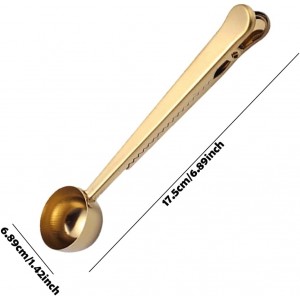 EMVANV Coffee Scoop Clip,Stainless Steel Measuring Scoop With Coffee Bag Clip for Ground Coffee Tea Protein Scoop Tablespoon Measure Spoon(Gold)