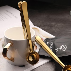 EMVANV Coffee Scoop Clip,Stainless Steel Measuring Scoop With Coffee Bag Clip for Ground Coffee Tea Protein Scoop Tablespoon Measure Spoon(Gold)
