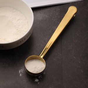 EMVANV Coffee Scoop Clip,Stainless Steel Measuring Scoop With Coffee Bag Clip for Ground Coffee Tea Protein Scoop Tablespoon Measure Spoon(Gold)