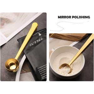 EMVANV Coffee Scoop Clip,Stainless Steel Measuring Scoop With Coffee Bag Clip for Ground Coffee Tea Protein Scoop Tablespoon Measure Spoon(Gold)