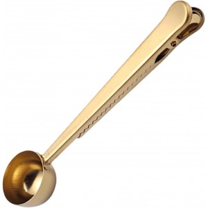 EMVANV Coffee Scoop Clip,Stainless Steel Measuring Scoop With Coffee Bag Clip for Ground Coffee Tea Protein Scoop Tablespoon Measure Spoon(Gold)