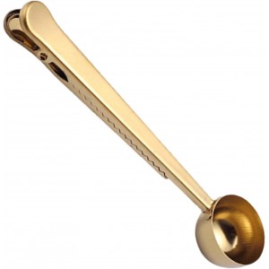 EMVANV Coffee Scoop Clip,Stainless Steel Measuring Scoop With Coffee Bag Clip for Ground Coffee Tea Protein Scoop Tablespoon Measure Spoon(Gold)