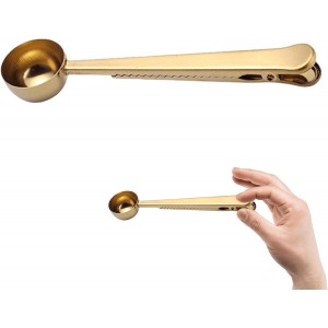 EMVANV Coffee Scoop Clip,Stainless Steel Measuring Scoop With Coffee Bag Clip for Ground Coffee Tea Protein Scoop Tablespoon Measure Spoon(Gold)