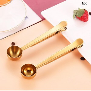 EMVANV Coffee Scoop Clip,Stainless Steel Measuring Scoop With Coffee Bag Clip for Ground Coffee Tea Protein Scoop Tablespoon Measure Spoon(Gold)