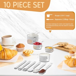 Stainless Steel Measuring Cups & Spoons Set for Cooking and Baking, Nesting Measuring Cups Measuring Spoons for Measuring Dry or Liquid Ingredients, Kitchen Gadgets, 10Pack