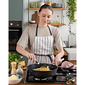 Spaghetti Spoon and Pasta Tong, Non-stick Silicone Spoon Server Fork with teeth and Stainless Steel Handle Spaghetti Tong, Food Clip for Spaghetti Noodle (BLACK)