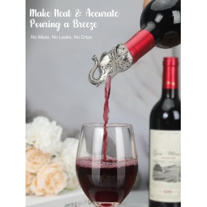 Elephant Wine Bottle Pourer – Animal Liquor Pour Spout, Drip-Free, Universal Fit Stopper with Leak-Proof Silicone, Zinc Alloy Head & Stainless Tube for Wine Whiskey Tequila, Bar & Gift for Wine Lovers