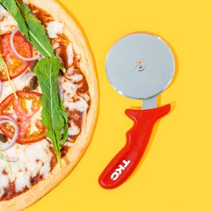 TKC Kitchen Premium Pizza Cutter - Durable Stainless Steel Pizza Cutter Wheel - Easy-to-Clean, Easy-to-Use Pizza Slicer - Super Sharp with Non-Slip Handle - Dishwasher Safe Pizza Wheel (Red)
