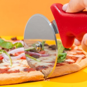 TKC Kitchen Premium Pizza Cutter - Durable Stainless Steel Pizza Cutter Wheel - Easy-to-Clean, Easy-to-Use Pizza Slicer - Super Sharp with Non-Slip Handle - Dishwasher Safe Pizza Wheel (Red)
