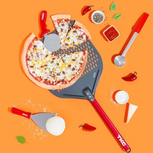 TKC Kitchen Premium Pizza Cutter - Durable Stainless Steel Pizza Cutter Wheel - Easy-to-Clean, Easy-to-Use Pizza Slicer - Super Sharp with Non-Slip Handle - Dishwasher Safe Pizza Wheel (Red)