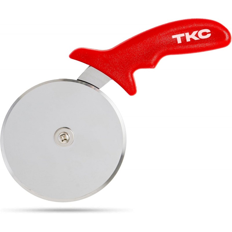 TKC Kitchen Premium Pizza Cutter - Durable Stainless Steel Pizza Cutter Wheel - Easy-to-Clean, Easy-to-Use Pizza Slicer - Super Sharp with Non-Slip Handle - Dishwasher Safe Pizza Wheel (Red)