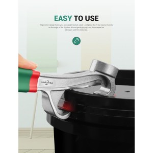 Upgraded Bucket Opener Tool 5 Gallon, 8.5 Inch Aluminum Paint Bucket Lid Opener Wrench with Non-slip Rubber Handle Grip, Metal Can Opener Lid Pail Remover Tool for Home Industrial