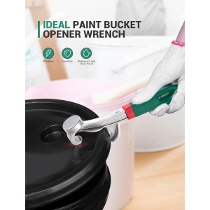Upgraded Bucket Opener Tool 5 Gallon, 8.5 Inch Aluminum Paint Bucket Lid Opener Wrench with Non-slip Rubber Handle Grip, Metal Can Opener Lid Pail Remover Tool for Home Industrial