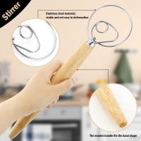 2 Pcs Rustproof Stainless Steel Ring Danish Dough Whisk, Wooden Bread Whisk, 13 inches Dutch Whisk for Cooking, Blending Whisking Stirring Sourdough Cake Pizza Pastry Biscuits Bread
