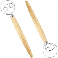 2 Pcs Rustproof Stainless Steel Ring Danish Dough Whisk, Wooden Bread Whisk, 13 inches Dutch Whisk for Cooking, Blending Whisking Stirring Sourdough Cake Pizza Pastry Biscuits Bread