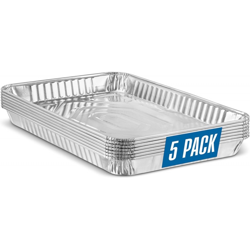 PLASTICPRO Aluminum Pans 5 Pack Disposable Cookie Sheets 9'' x 13'' Baking Pans Premium Quality Heavy Duty Cookie Sheet Pans