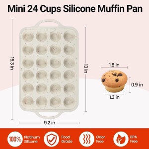 CAKETIME Mini Muffin Pan, Metal Reinforced Frame Mini Cupcake Pans 24 Cups Nonstick Muffin Silicone Molds with Handle for Baking Muffins, Cupcakes, Egg Bites 2 Pack