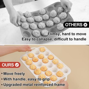 CAKETIME Mini Muffin Pan, Metal Reinforced Frame Mini Cupcake Pans 24 Cups Nonstick Muffin Silicone Molds with Handle for Baking Muffins, Cupcakes, Egg Bites 2 Pack