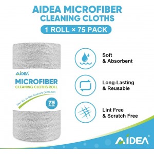 AIDEA Microfiber Cleaning Cloth Roll, Grey 75PK, Reusable Paper Towels Tear Away Cloth, Microfiber Towels for Cars, Wash Cloths, Lint Free Rags for House, Kitchen,Window,Cleaning Supplies 11.5
