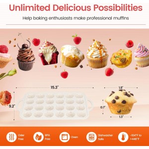 Silicone Mini Muffin Pan With Metal Reinforced Frame - 24 Cups Durable Silicone Cupcake Pan for Muffin, Cupcakes, BPA Free and Dishwasher Safe - 1 Piece Beige with Rainbow Spots