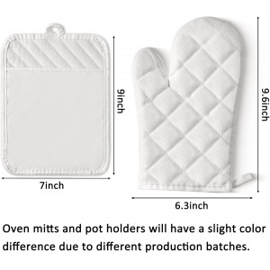 GROBRO7 6Pcs Cotton Oven Mitts and Pot Holders Set Heat Resistant Hot Pads Machine Washable BBQ Gloves with Hanging Loop Durable Pocket Pot Holder for Kitchen Baking Grilling Cooking White