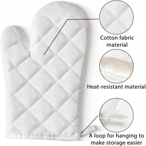 GROBRO7 6Pcs Cotton Oven Mitts and Pot Holders Set Heat Resistant Hot Pads Machine Washable BBQ Gloves with Hanging Loop Durable Pocket Pot Holder for Kitchen Baking Grilling Cooking White