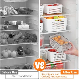 5 PCS Large Fruit Storage Containers for Fridge with Removable Colanders, Airtight Food Storage Containers with 5 Lids, 4 in 1 Produce Containers Keep Berry Fruits Vegetable Food Meat Fresh Longer