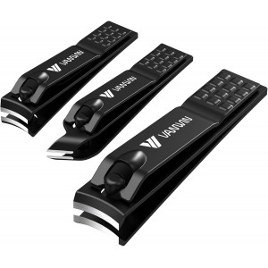 German Nail Clippers for Men, VANWIN Nail Clipper Set (4-Pack) Ultra Sharp Matte Stainless Steel Fingernail & Toenail Clippers with Glass Nail File, Nail Cutter Stocking Stuffers for Men Women Black