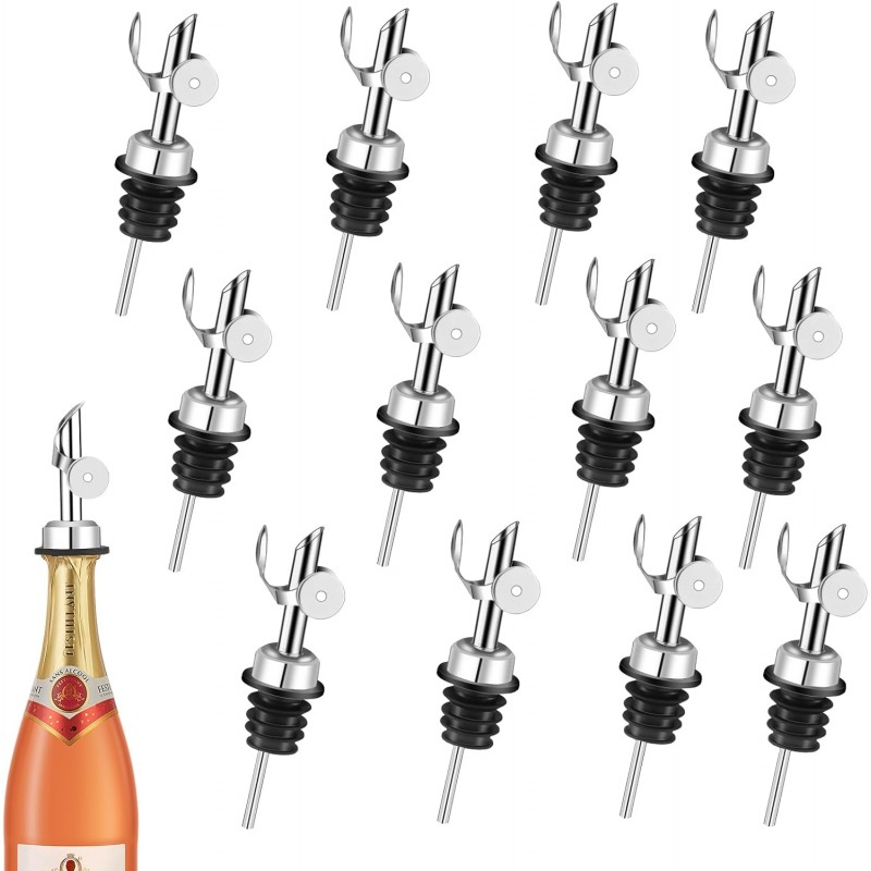 Liquor Pour Spout,Pour Spout for Liquor Bottles,Automatic Olive Oil Dispenser Spout,liquor dispenser,Olive Oil Spout,liquor bottle pourers Alcohol Wine Syrup Home Bar Accessories (Sliver, 12 Pack)