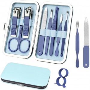 Manicure Set 8 in 1 Nail Clipper Set,RedFlow Nail Clippers,Fingernail & Toenail Clippers,Manicure Tools,Pedicure Tools,Suitable for Travel Manicure Kit,Nail Set Kit with Everything Profe (Blue)