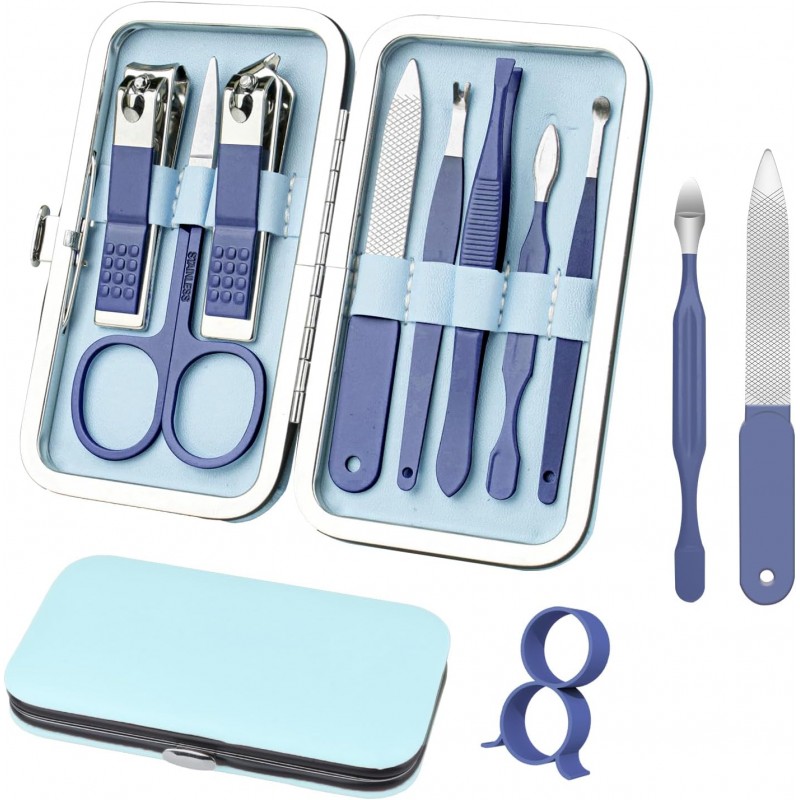 Manicure Set 8 in 1 Nail Clipper Set,RedFlow Nail Clippers,Fingernail & Toenail Clippers,Manicure Tools,Pedicure Tools,Suitable for Travel Manicure Kit,Nail Set Kit with Everything Profe (Blue)