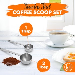2PCS Stainless Steel Coffee Scoop Set - 1 tbsp (15ml) & 2 tbsp (30ml) Long Handle Ground Coffee Measuring Spoons 1&2 Tablespoon Scoop for Tea, Spices, Protein Powder, Kitchen & Barista Tools