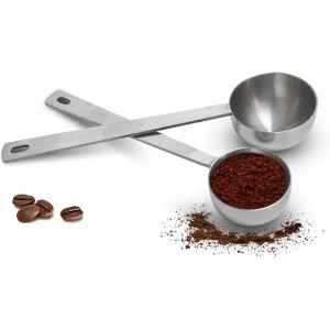 2PCS Stainless Steel Coffee Scoop Set - 1 tbsp (15ml) & 2 tbsp (30ml) Long Handle Ground Coffee Measuring Spoons 1&2 Tablespoon Scoop for Tea, Spices, Protein Powder, Kitchen & Barista Tools