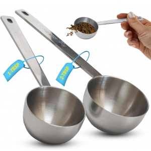 2PCS Stainless Steel Coffee Scoop Set - 1 tbsp (15ml) & 2 tbsp (30ml) Long Handle Ground Coffee Measuring Spoons 1&2 Tablespoon Scoop for Tea, Spices, Protein Powder, Kitchen & Barista Tools