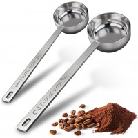2PCS Stainless Steel Coffee Scoop Set - 1 tbsp (15ml) & 2 tbsp (30ml) Long Handle Ground Coffee Measuring Spoons 1&2 Tablespoon Scoop for Tea, Spices, Protein Powder, Kitchen & Barista Tools