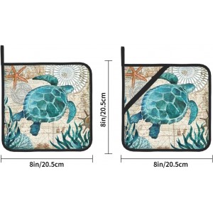 Potholders for Kitchens Clearance, Blue Sea Turtle Nautical Map Area Pot Holders Set of 2, Kitchen Heat Resistant Potholder for Microwave Cooking Baking Oven End Dishes and BBQ