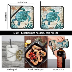 Potholders for Kitchens Clearance, Blue Sea Turtle Nautical Map Area Pot Holders Set of 2, Kitchen Heat Resistant Potholder for Microwave Cooking Baking Oven End Dishes and BBQ