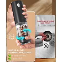 CIRCLE JOY Electric Salt and Pepper Grinder Set Rechargeable Salt and Pepper Mills with 6-Level External Adjustable Coarseness, White LED Light and Storage Base, Black & White
