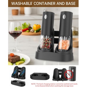 CIRCLE JOY Electric Salt and Pepper Grinder Set Automatic Salt and Pepper Grinder Set with Easy-to-Carry Charging Base and LED Light, USB Rechargeable, Upgrade External Adjustable Coarseness