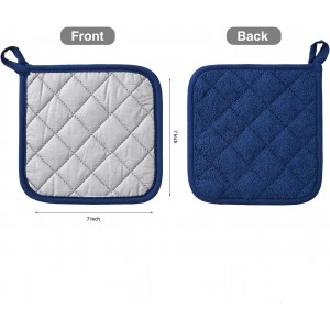 Kitchen Pot Holders Set Heat Resistant Pure Cotton Potholders Kit Trivets Large Coasters Hot Pads Terry Pot Holders for Everyday Cooking and Baking by 7 x 7 Inch Set of 4 Dark Blue