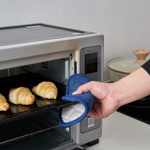 Kitchen Pot Holders Set Heat Resistant Pure Cotton Potholders Kit Trivets Large Coasters Hot Pads Terry Pot Holders for Everyday Cooking and Baking by 7 x 7 Inch Set of 4 Dark Blue