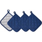 Kitchen Pot Holders Set Heat Resistant Pure Cotton Potholders Kit Trivets Large Coasters Hot Pads Terry Pot Holders for Everyday Cooking and Baking by 7 x 7 Inch Set of 4 Dark Blue